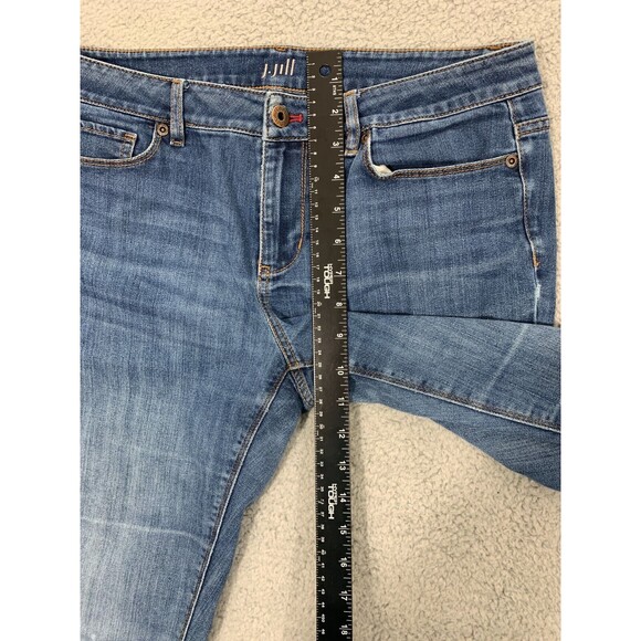 J. JILL Authentic Slim Boot Cut Denim Blue Jeans Stretch Size 8 Distressed Knees - Picture 9 of 11